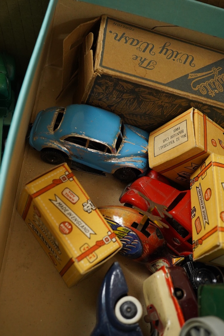 Thirty-six diecast and white metal vehicles, including; four white metal vehicles; a Crossway Models Morris Oxford, a Gem & Cobwebs Austin Taxi, two Lansdown Models; a 1951 Bentley Mk.VI and a 1936 Morris Ten-Four, toget